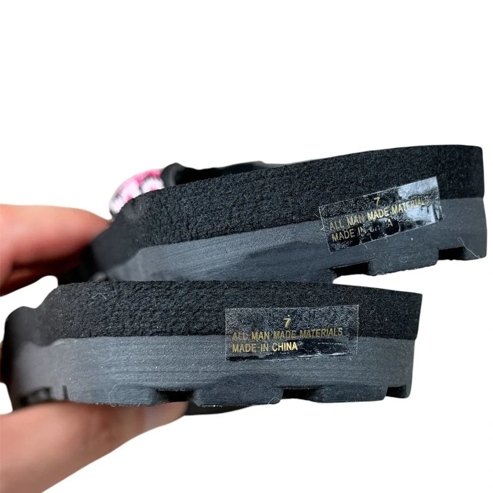 The Realm Fusion Womens‎ Flip Flop Sandals Black Pink Fuschia 62362 Size 7 NEW